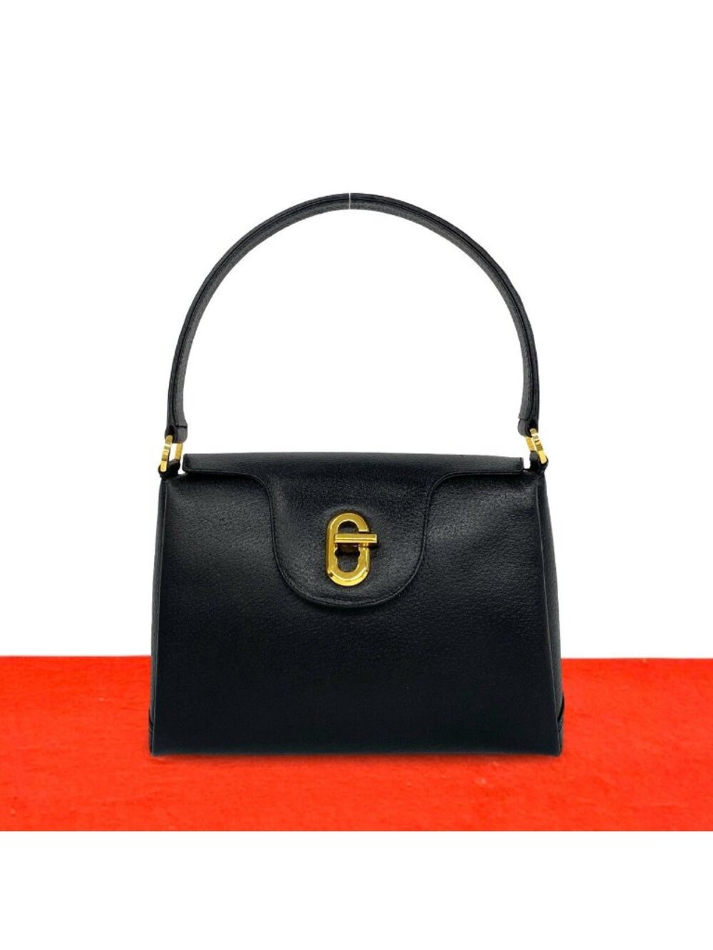 Gucci Vintage G Logo Leather Handbag Mini Tote Black